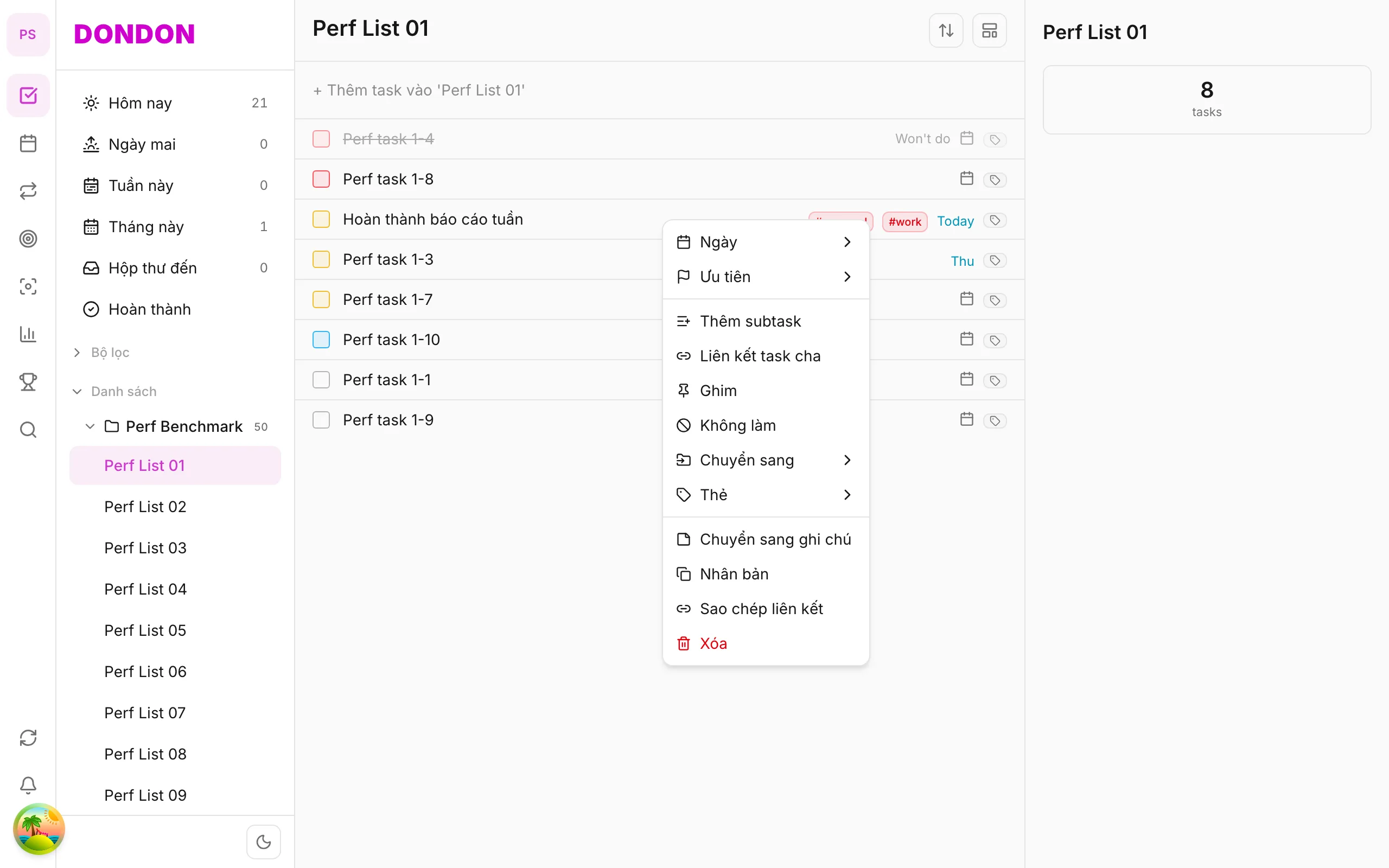 Liên kết task cha trên app